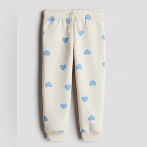 Pre-owned H&M Cream and Light Blue Heart Patterned Soft Jogger Sweatpants/Sz: 7
